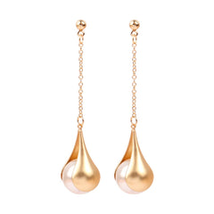 Pearl & 18K Gold-Plated Semi-Bezel Drop Earrings