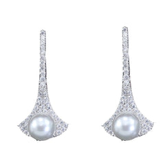 Cubic Zirconia & Pearl Silver-Plated Fan Drop Earrings