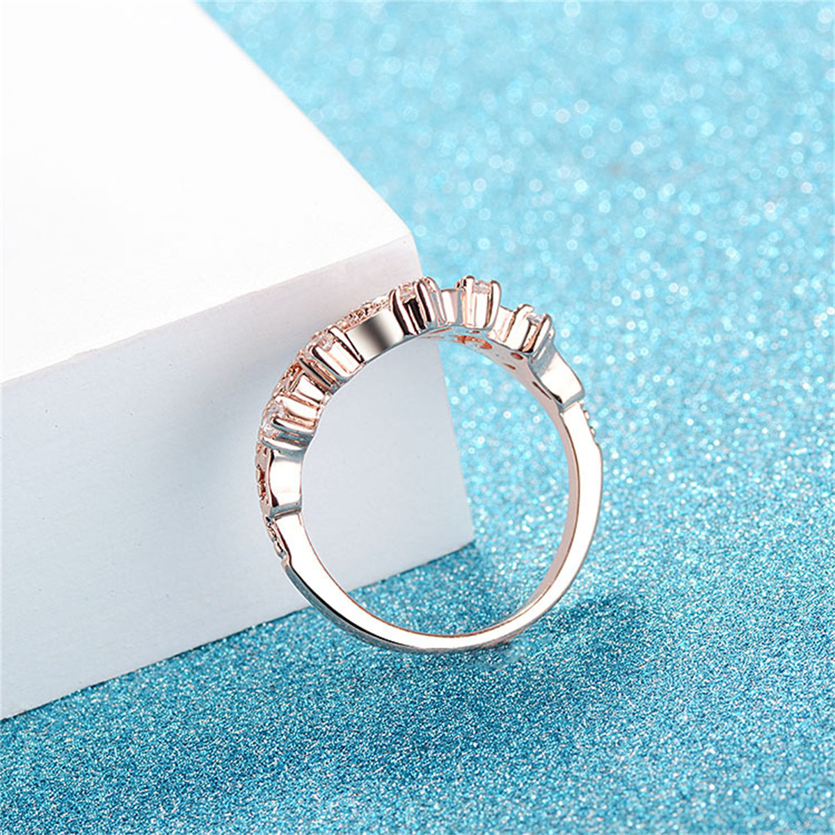 Crystal and Cubic Zirconia 18K Rose Gold-Plated Crown Ring, rose gold statement rings for women, everyday style, styled look