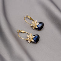Navy Crystal & Cubic Zirconia Floral Triangle Drop Earrings