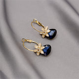 Navy Crystal & Cubic Zirconia Floral Triangle Drop Earrings