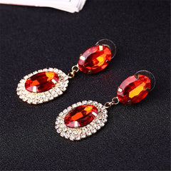 Red Crystal & Cubic Zirconia Oval Tiered Drop Earrings