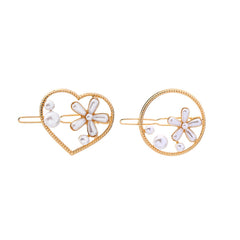 Pearl & 18K Gold-Plated Flower Heart Hair Clip Set