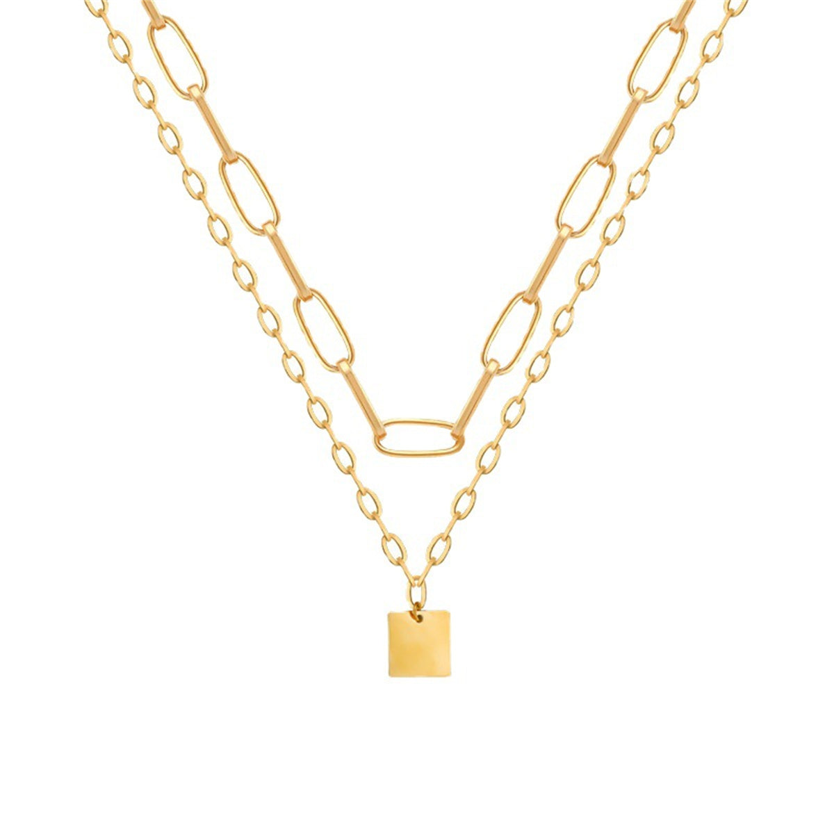 18K Gold-Plated Square Layered Pendant Necklace