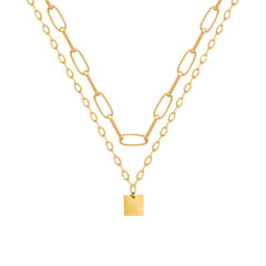 18K Gold-Plated Square Layered Pendant Necklace