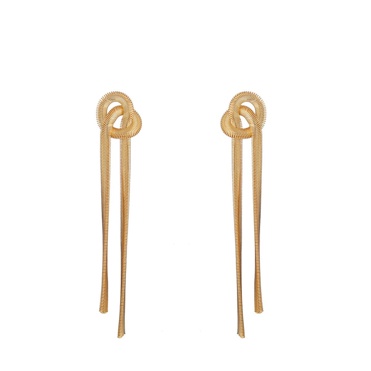 18K Gold-Plated Snake Chain Knotted Tassel Drop Earrings, gold drop earrings for women, elegant gift for her, side view