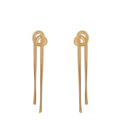 18K Gold-Plated Snake Chain Knotted Tassel Drop Earrings, gold drop earrings for women, elegant gift for her, side view