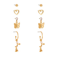 Cubic Zirconia & 18k Gold-Plated Butterfly Drop Earrings Set