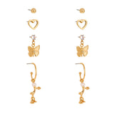 Cubic Zirconia & 18k Gold-Plated Butterfly Drop Earrings Set