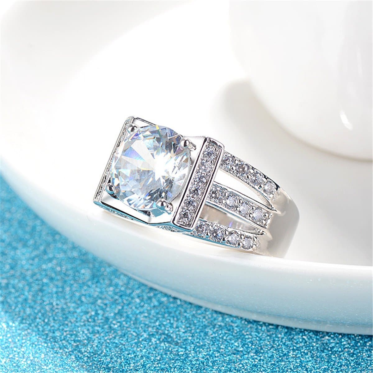Clear Round Crystal & Cubic Zirconia Silver-Plated Ring