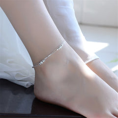 Silver-Plated Triple Bead Station Anklet