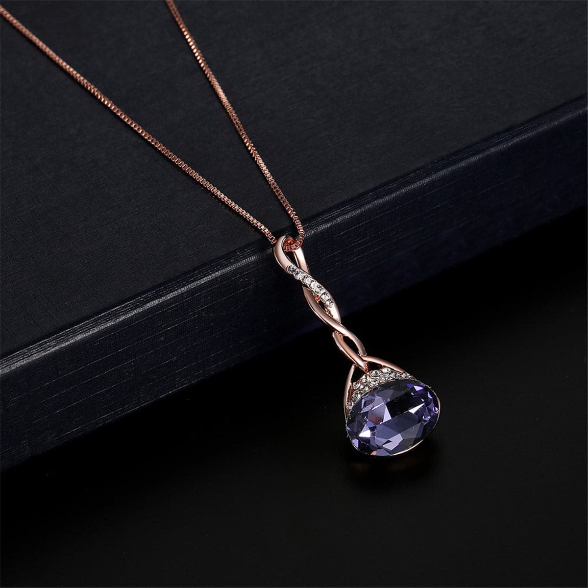 Purple & 18K Rose Gold-Plated Oval Pendant Necklace & Drop Earrings