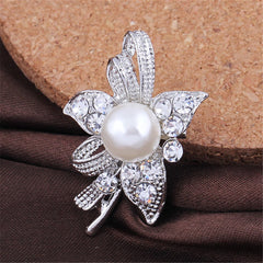 Cubic Zirconia & Silver-Plated Ribbon Flower Brooch