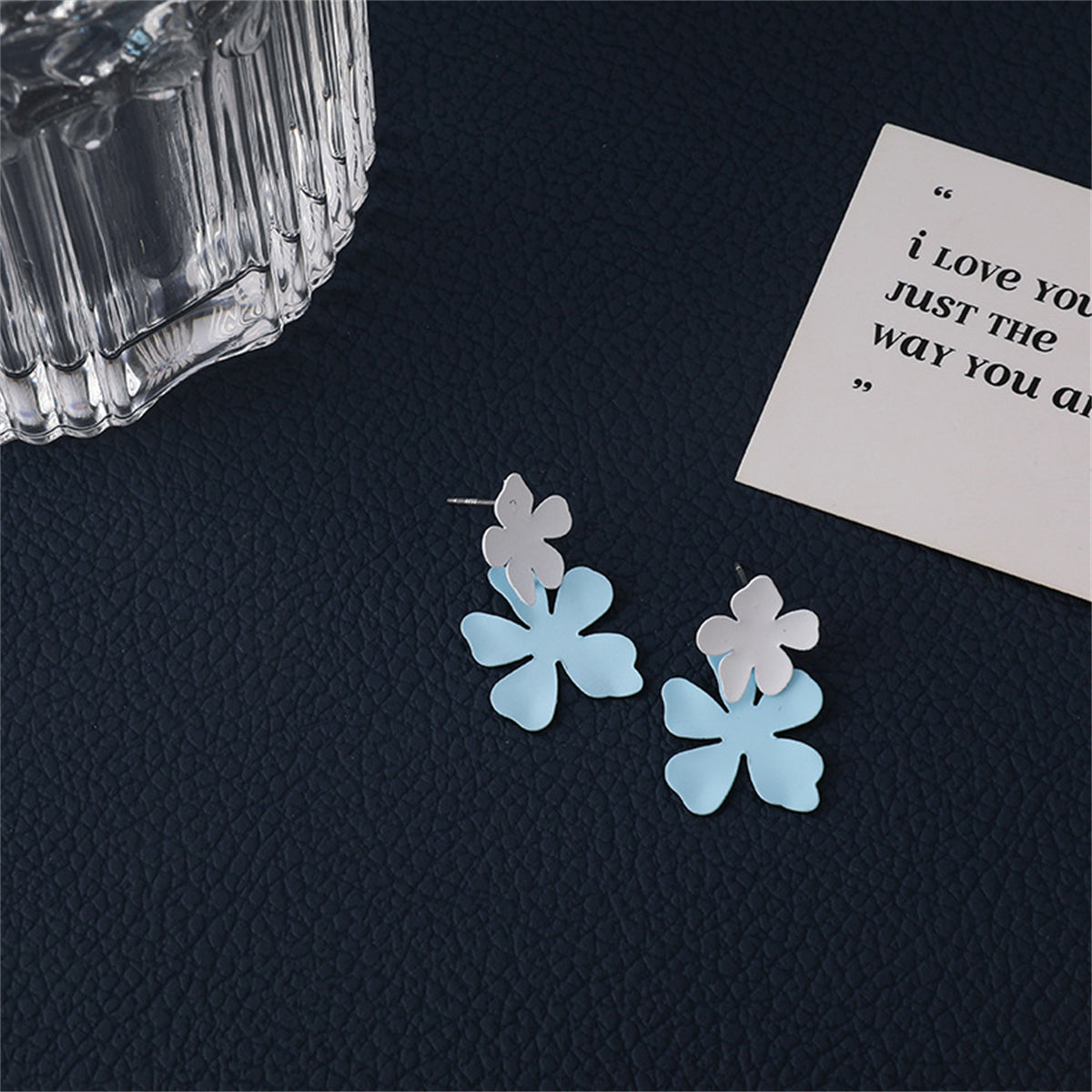 Blue Enamel & Silver-Plated Flower Drop Earrings