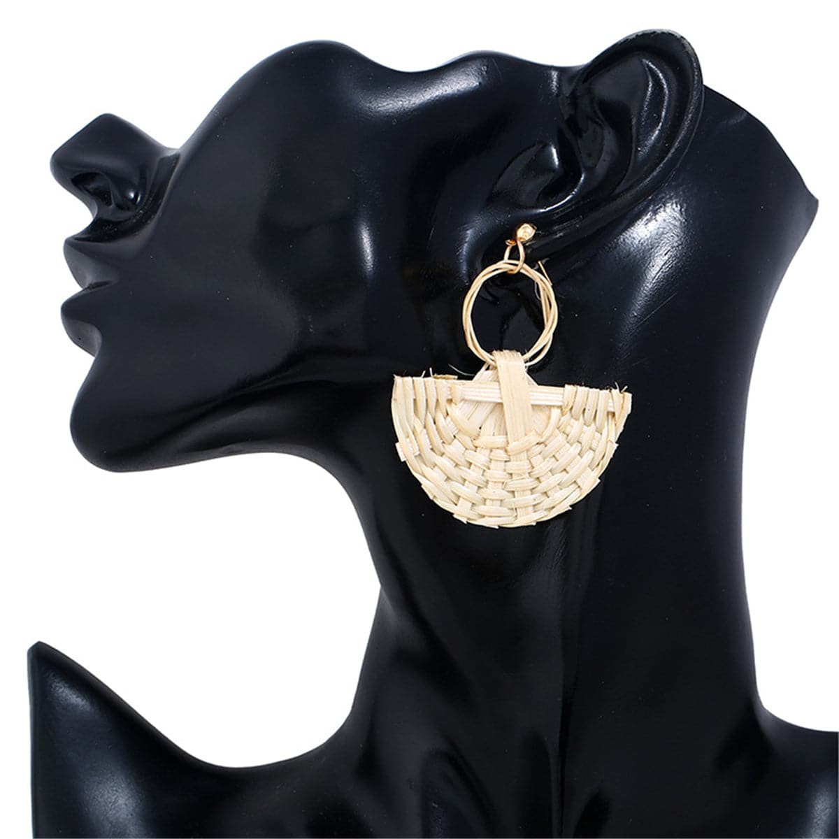 Beige Rattan Fan Drop Earrings - streetregion