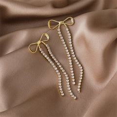 Cubic Zirconia & 18K Gold-Plated Bow Tassel Drop Earrings