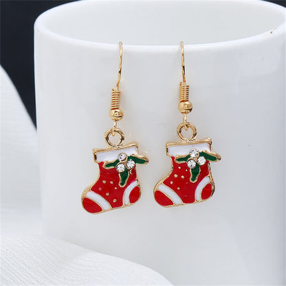 Red Enamel and Cubic Zirconia Stocking Drop Earrings, drop earrings for women, everyday style, lifestyle look