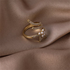 Pearl & Cubic Zirconia 18K Gold-Plated Star Bypass Ring