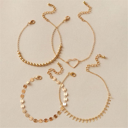 18K Gold-Plated Open Heart and Beaded Anklet Set, jewelry gift sets for women, elegant gift for her, lifestyle look