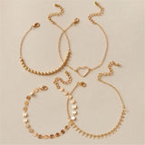 18K Gold-Plated Open Heart & Beaded Anklet Set