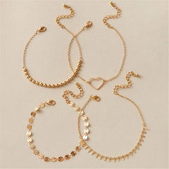 18K Gold-Plated Open Heart & Beaded Anklet Set