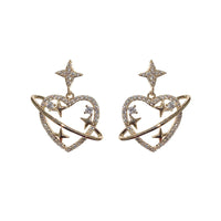 Cubic Zirconia & 18k Rose Gold-Plated Heart Star Drop Earrings