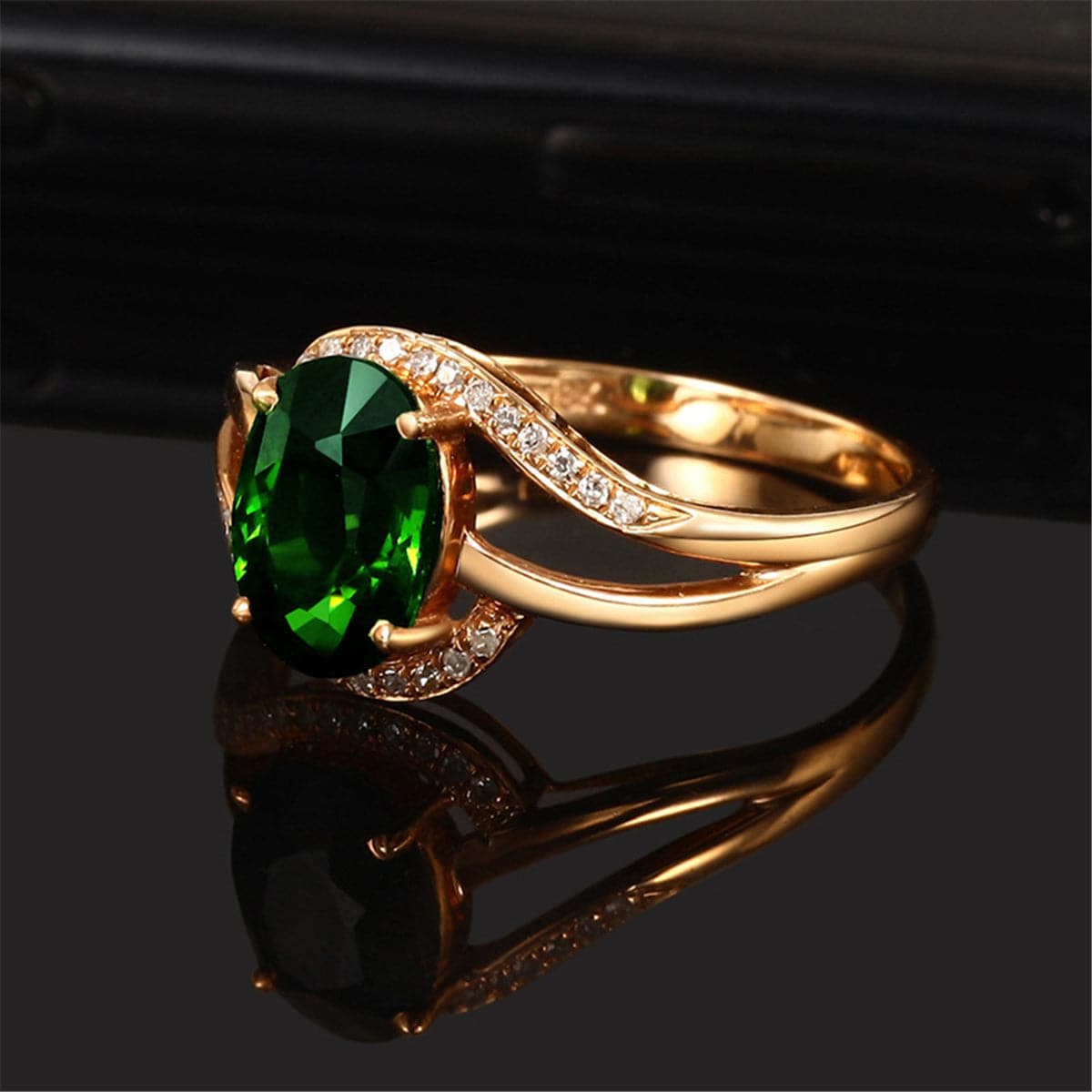 Emerald Crystal & Cubic Zirconia 18K Rose Gold-Plated Oval Ring
