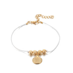White Polyster & 18K Gold-Plated Shell Charm Anklet Set