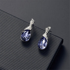Purple & Silver-Plated Pear Pendant Necklace & Drop Earrings
