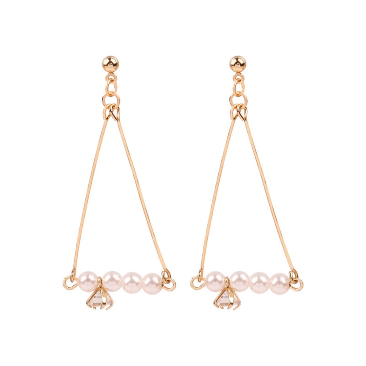 Pearl and 18K Gold-Plated Charm Open Triangle Drop Earrings, gold drop earrings for women, everyday style, side view