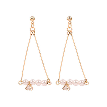 Pearl and 18K Gold-Plated Charm Open Triangle Drop Earrings, gold drop earrings for women, everyday style, side view