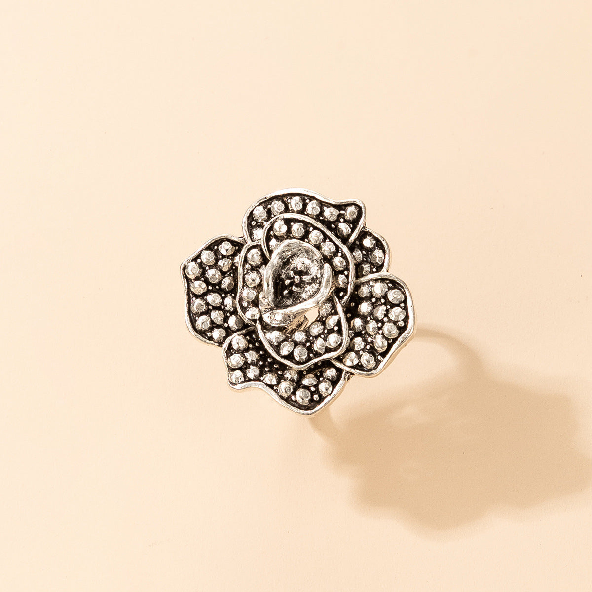 Silver-Plated Engraved Rose Ring