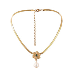 Pearl & 18K Gold-Plated Flower Pendant Necklace