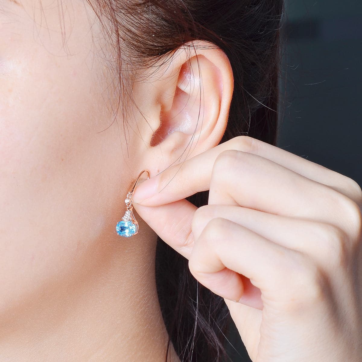 Sky Blue Crystal Oval Drop Earrings