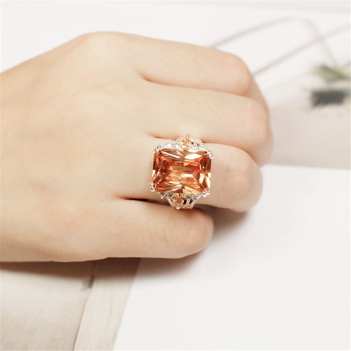 Champagne Crystal & cubic zirconia Princess-Cut Ring - streetregion