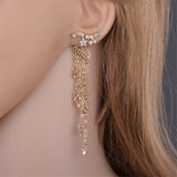cubic zirconia & 18k Rose Gold-Plated Star Tassel Drop Earrings - streetregion
