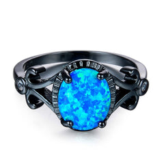 Blue Opal & Black-Plated Openwork Oval Ring - streetregion