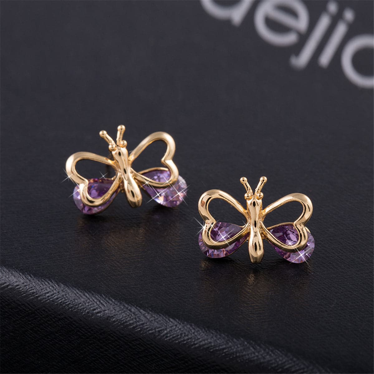 Purple Cubic Zirconia & 18k Gold-Plated Butterfly Stud Earrings - streetregion