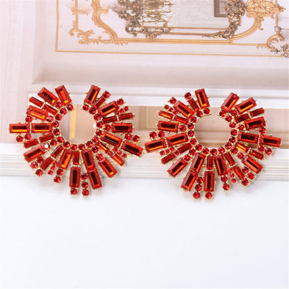 Red Cubic Zirconia and 18K Gold-Plated Abstract Stud Earrings, gold stud earrings for women, everyday style, lifestyle look