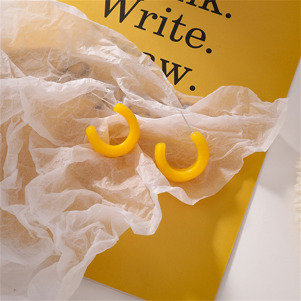 Yellow and Silver-Plated Half Hoop Earrings, elegant gift for her, lifestyle look