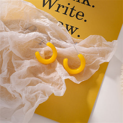 Yellow and Silver-Plated Half Hoop Earrings, elegant gift for her, lifestyle look