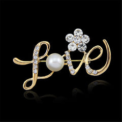 Cubic Zirconia & 18k Gold-Plated 'Love' Brooch