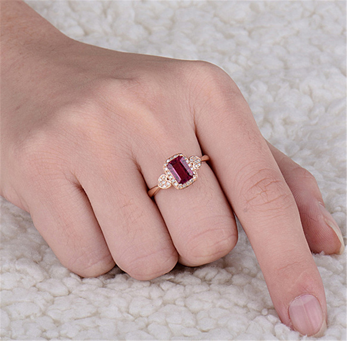 Red Cubic Zirconia and Crystal Heart Halo Ring, statement rings for women, botanical inspired, styled look