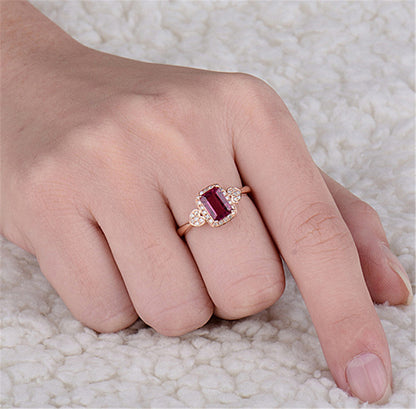 Red Cubic Zirconia and Crystal Heart Halo Ring, statement rings for women, botanical inspired, styled look