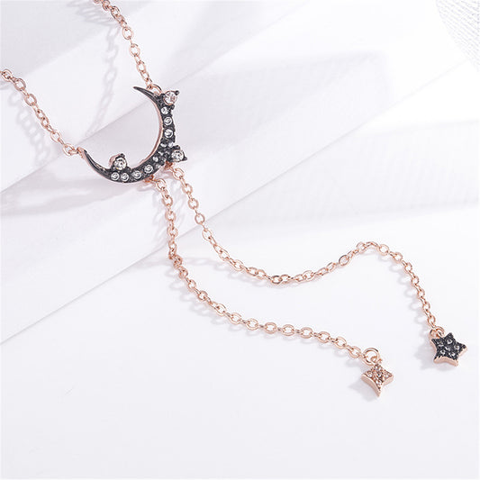 Black Cubic Zirconia and 18K Rose Gold-Plated Pendant Necklace, rose gold pendant necklace for women, front view