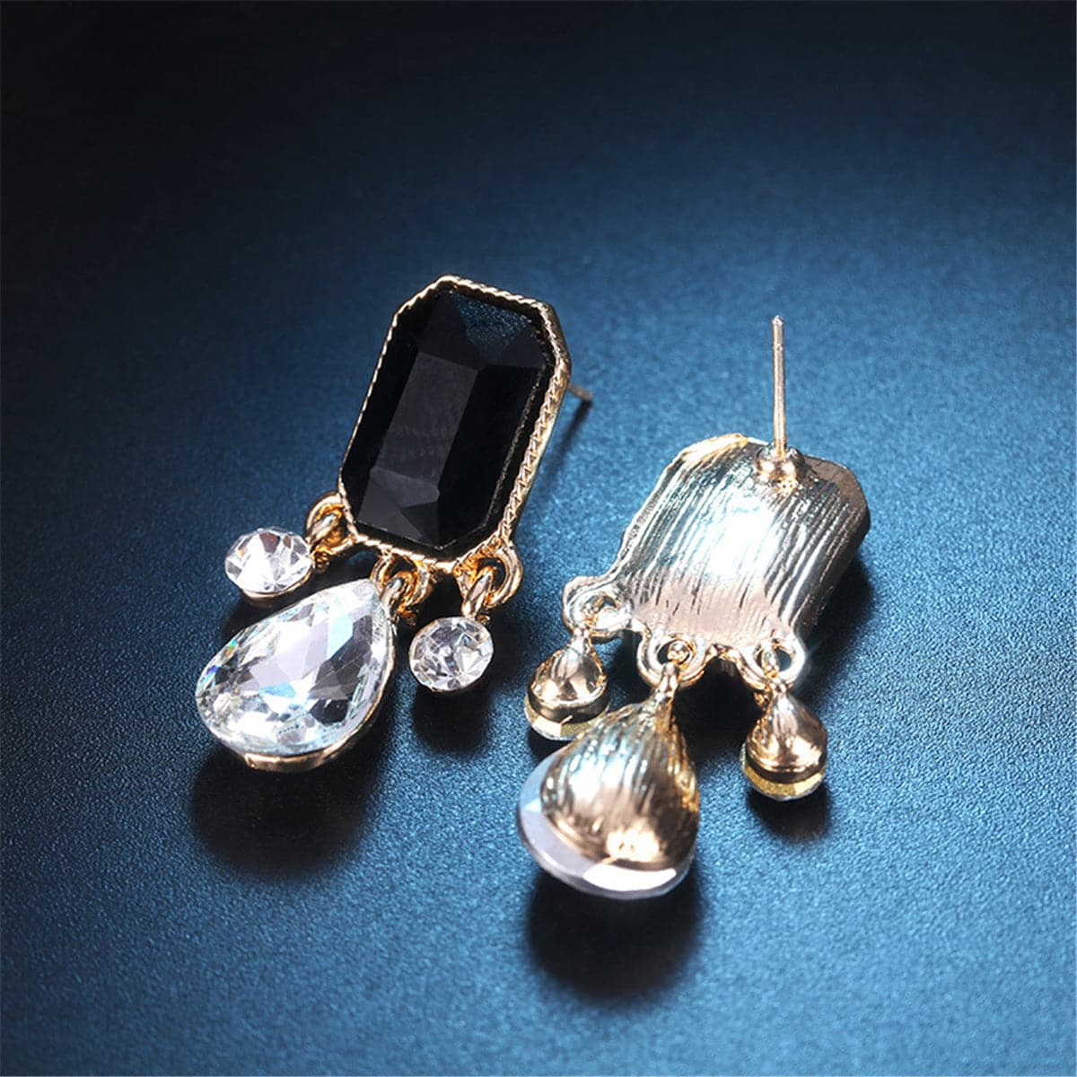 Black Crystal & Cubic Zirconia 18K Gold-Plated Teardrop Earrings
