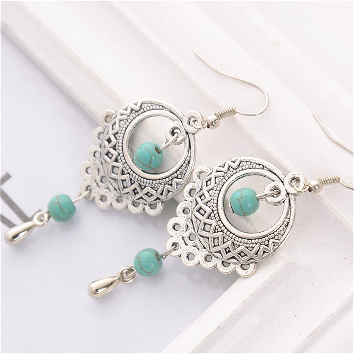 Turquoise & Silver-Plated Botany Drop Earrings