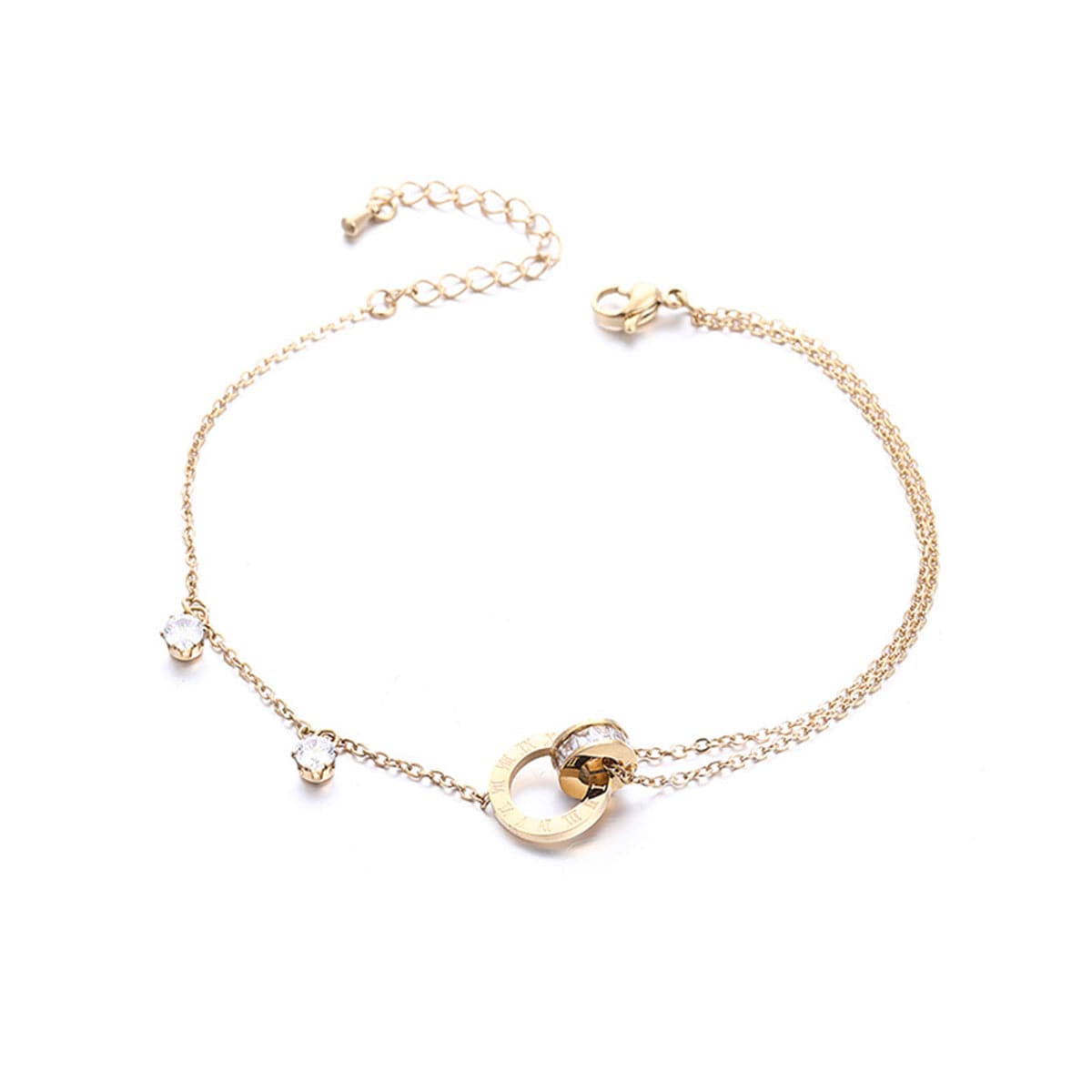 18K Rose Gold-Plated and Cubic Zirconia Crossing Ring Charm Anklet, rose gold anklet bracelet, styled look