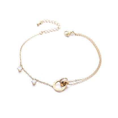 18K Rose Gold-Plated and Cubic Zirconia Crossing Ring Charm Anklet, rose gold anklet bracelet, styled look