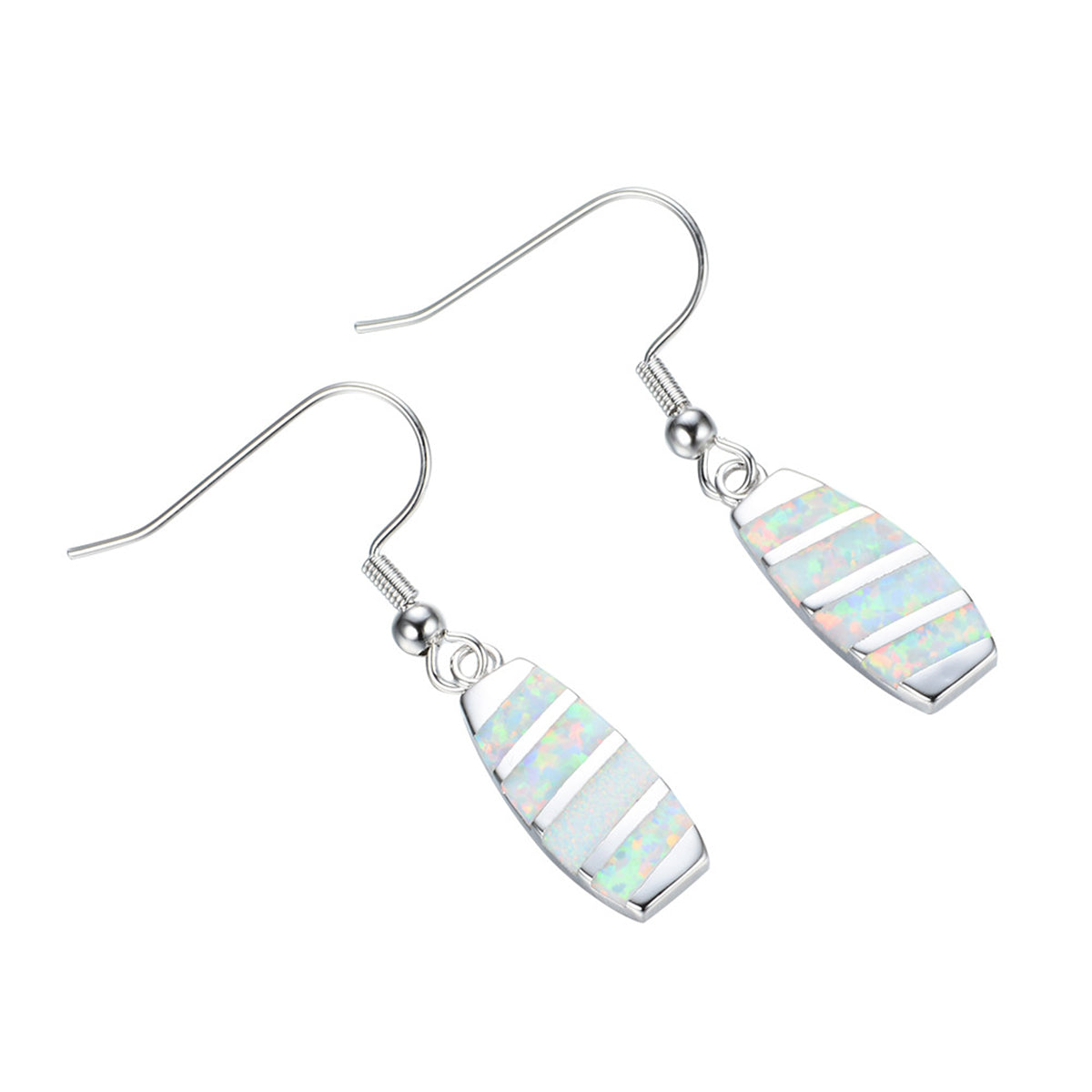 White Opal & Silver-Plated Stripe Drop Earrings